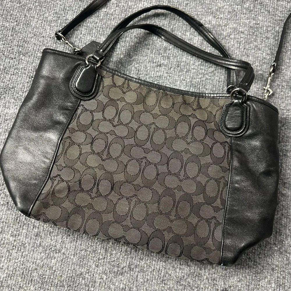 Coach Satchel Bag Womens Medium Brown Logo Canvas Leather Crossbody Purse Bag